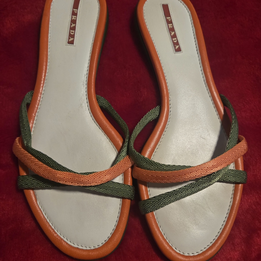 Prada Women's Orange and Green Sandals - Picture 11 of 11